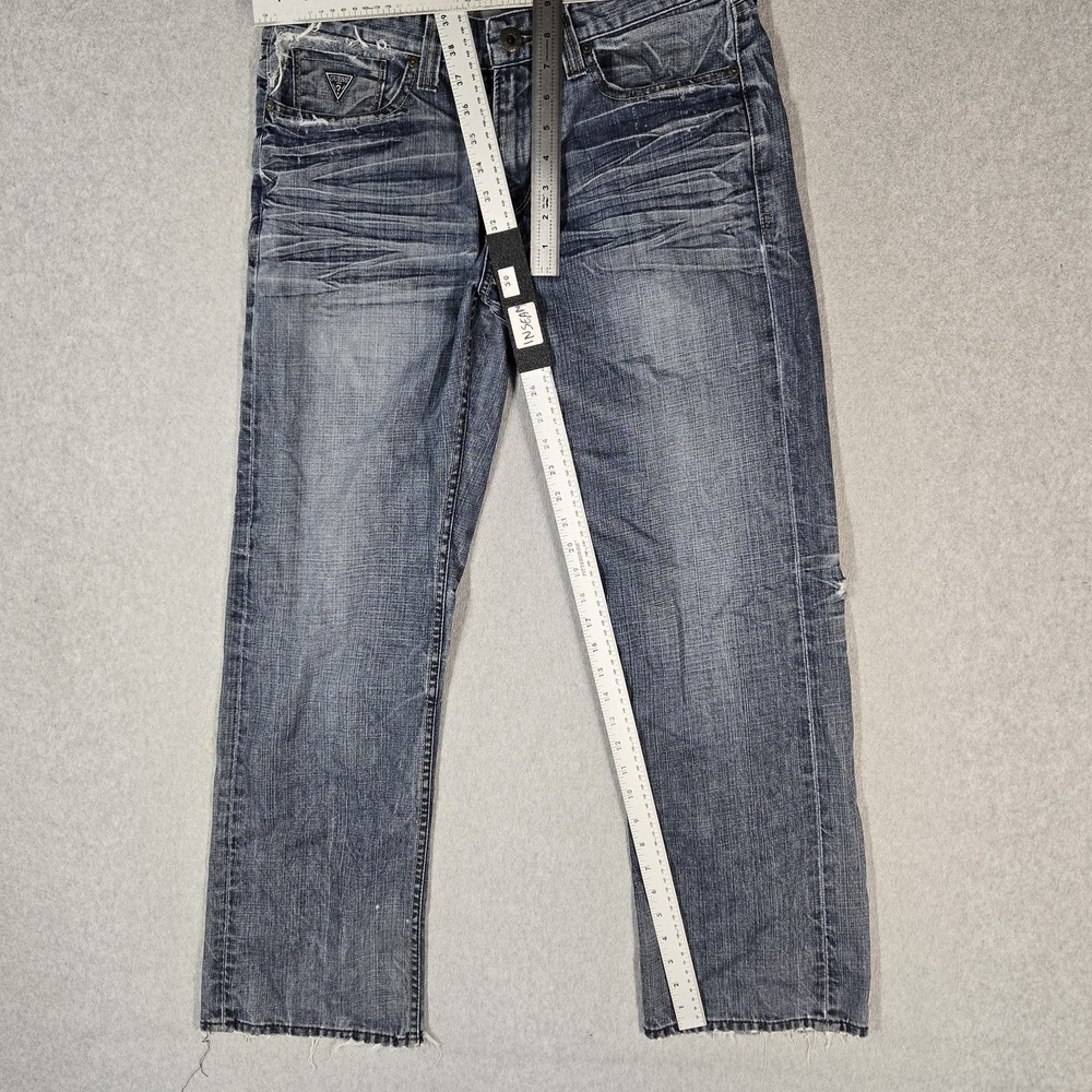 GUESS Men Jeans 33X30 Blue Denim DESMOND Relaxed Fit Grunge Whiskers READ